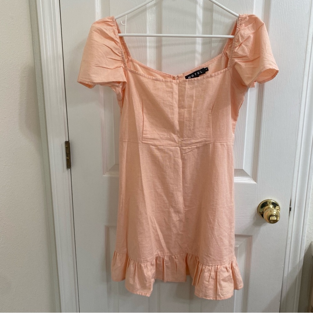 Urban Outfitters Motel pink salmon cottage core linen babydoll dress ruffles M